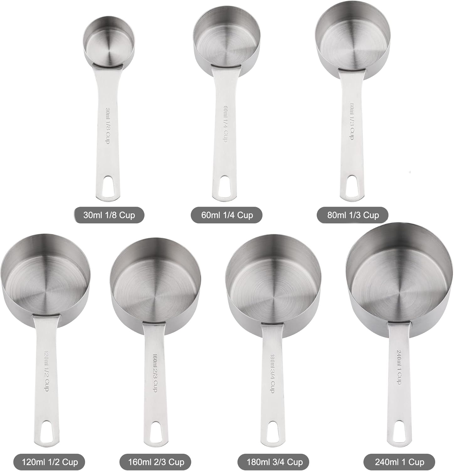 Measuring Cups and Spoons Set, 7 Stainless Steel Measuring Cups and 8 Measuring Spoons and 1 Measurer Ingredient Leveler and 1Magnetic Conversion Chart and 2 Rings(19pcs)