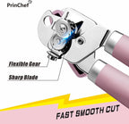 PrinChef Can Opener Manual, Can Tin Bottle Opener with Magnet - No-Trouble-Lid-Lift, Handheld Can Opener Smooth Edge with Sharp Blade, Heavy Duty and Easy to Use, for Seniors with Arthritis, Pink