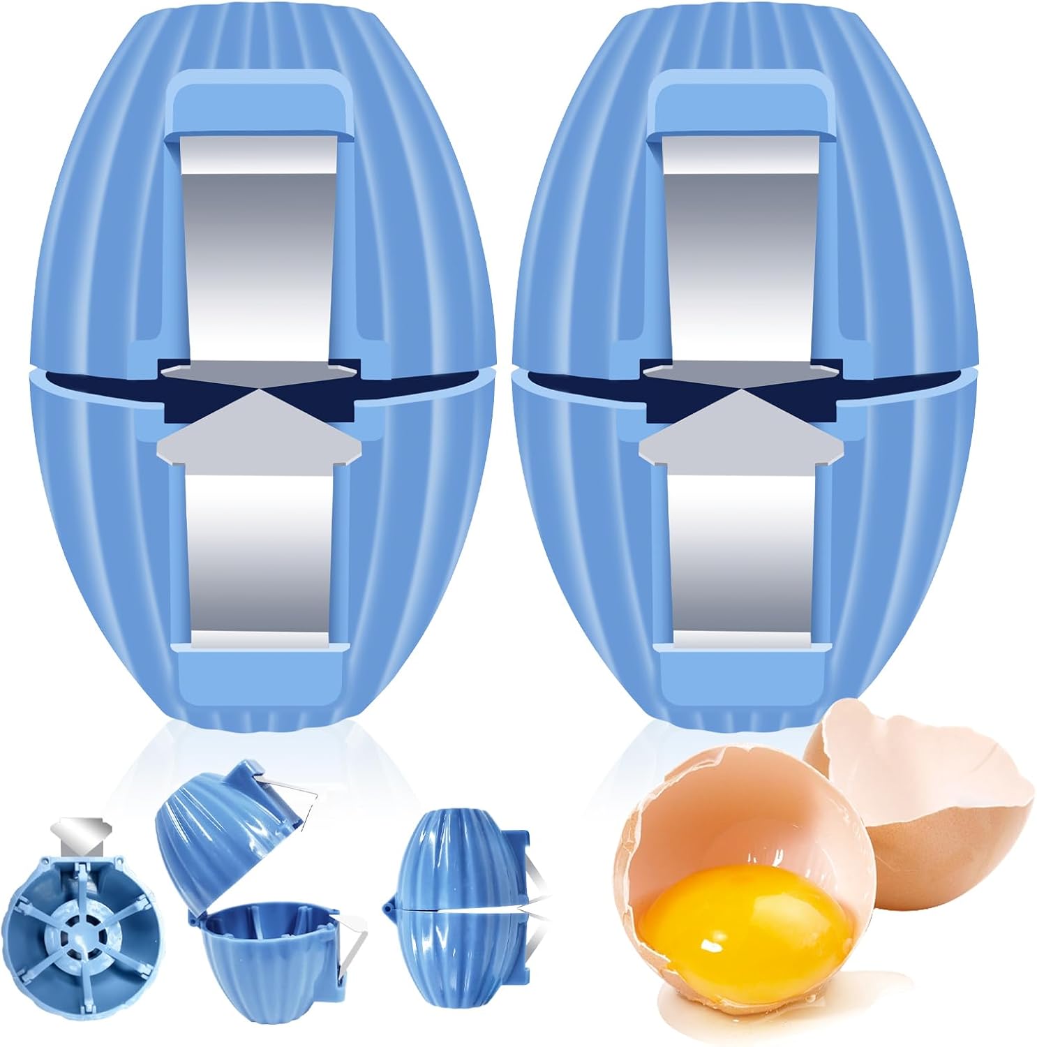 2pcs Egg Shell Opener for Hard Boiled Eggs Stainless Steel Egg Peeler Tool Easy Egg Cracker Tool for Raw Eggs, Egg Slicer for Raw Eggs Kitchen Gadgets for Baking（Blue）