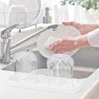 Silicone Bathroom Soap Dishes, Sponge Holder for Kitchen Sink, Shower Soap Holder with Drain, Soap Dispenser Tray, Soap Dish for Bottle, Cup, Sink or Counter Organizer - White 9" x 3.15"