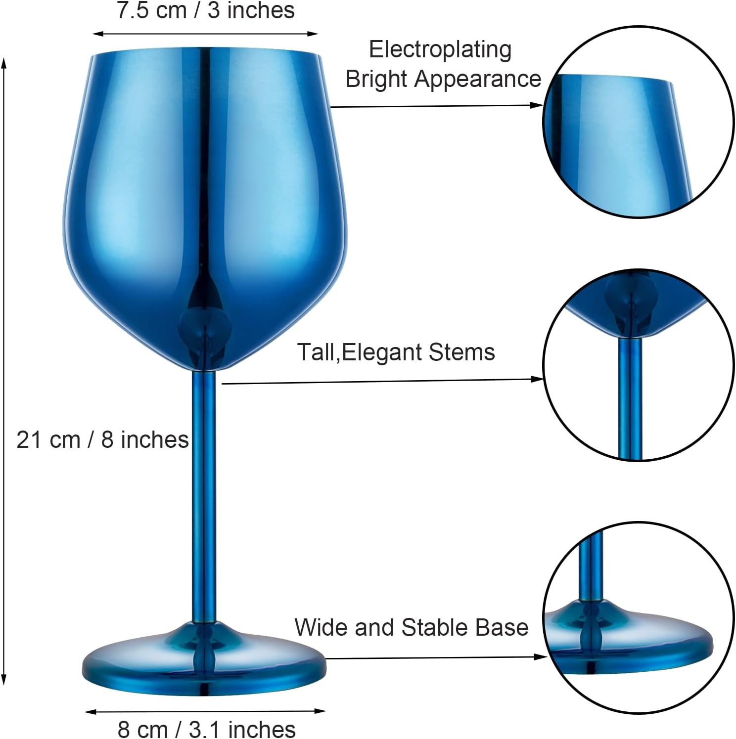 Stainless Steel Wine Glasses Set of 4 Unbreakable Blue Wine Glass 18 oz Unique Metal Wine Goblets for Outdoor, Travel, Camping, Pool, Ideal Gift for Wine Lovers