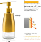 Gaussra Soap Dispenser with Coaster and Stickers, Brushed Gold Stainless Steel Glass Hand Pump Dispenser, Anti Rust Bottle, for Kitchen & Bathroom Detergent Bottle，Refillable Hand Liquid Dispenser