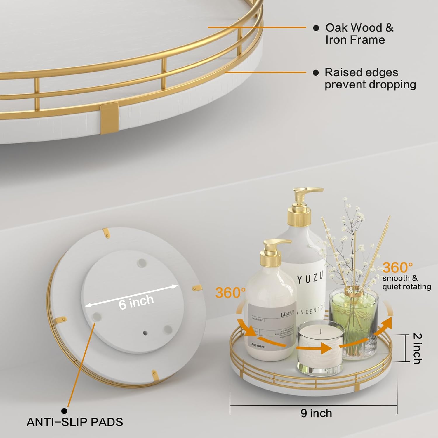 9" Wooden Lazy Susan Turntable for Cabinet – Rotating Spice Rack Organizer, Small Kitchen Countertop Tray for Dining Table & Pantry Storage