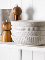 LE TAUCI Pasta Bowls 42oz, Large Salad Bowl, Ceramic Embossment Stoneware Serving Plate for Fruits, Noodle, Dinner, House-warming Wedding Present - 9 Inch, Set of 4, Arctic White