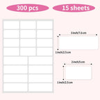 STARLIBOO White Removable Labels, Removable Colored Labels Stickers, Self-Adhesive Rectangular Stickers Water/Oil/Tear Resistant for Storage/Classroom/Home (2 Size, 300 Labels)