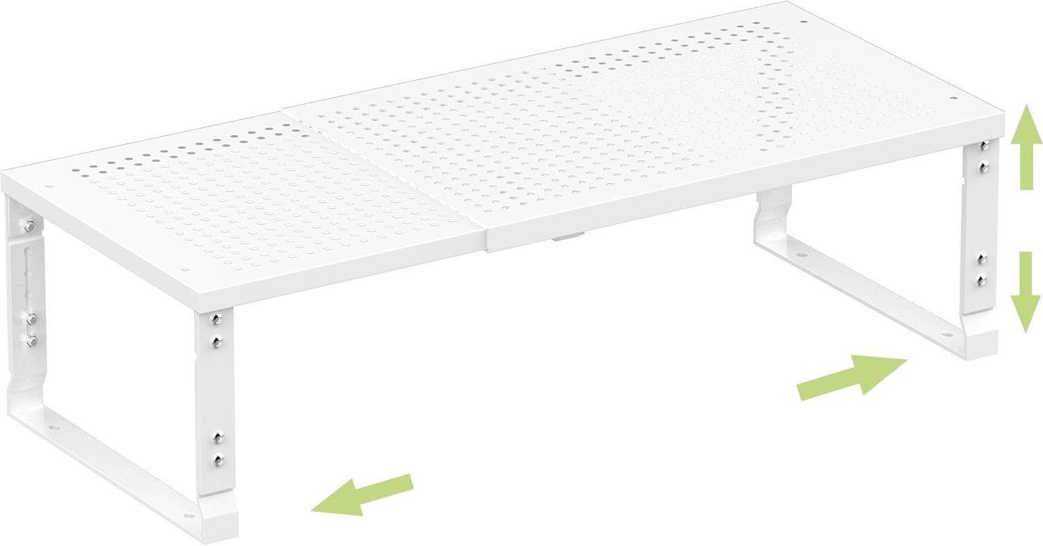 Heavy-Duty Adjustable Metal Shelf Organizer - Expandable & Stackable Pantry Storage Rack for Kitchen, Bathroom, RV, Cabinets(1 Pack/White, Medium)