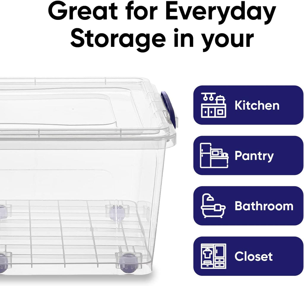 Superio Storage Bins with Lids, Clear Plastic Containers for Organizing, Stackable Totes, BPA Free, Odor Free, Organizer Boxes for Home, and Dorm (4 Pack, 32 Quart)