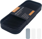 Silicone Organizer Tray, Soap and Sponge Holder for Kitchen Sink, Bathroom - Storage Tray for Dish Brush, Soap Dispenser, Dishwashing Accessories- 2 Pack (Black)
