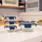Square Glass Food Storage Containers With Lids，2 Cup Square Glass Containers With Lids, Small Food Containers, 16 oz Leak-proof lunch Bowls, Dishwasher Microwave Freezer Safe -(Dark Blue)