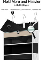 1 Pack Over The Door Storage Organizer with 5 Pockets 10 Mesh Side Pockets, 44 lbs Weight Capacity Door Hanging Organizers and Storage for Bedroom,Bathroom,Nursery,Pantry,Dorm(Black)