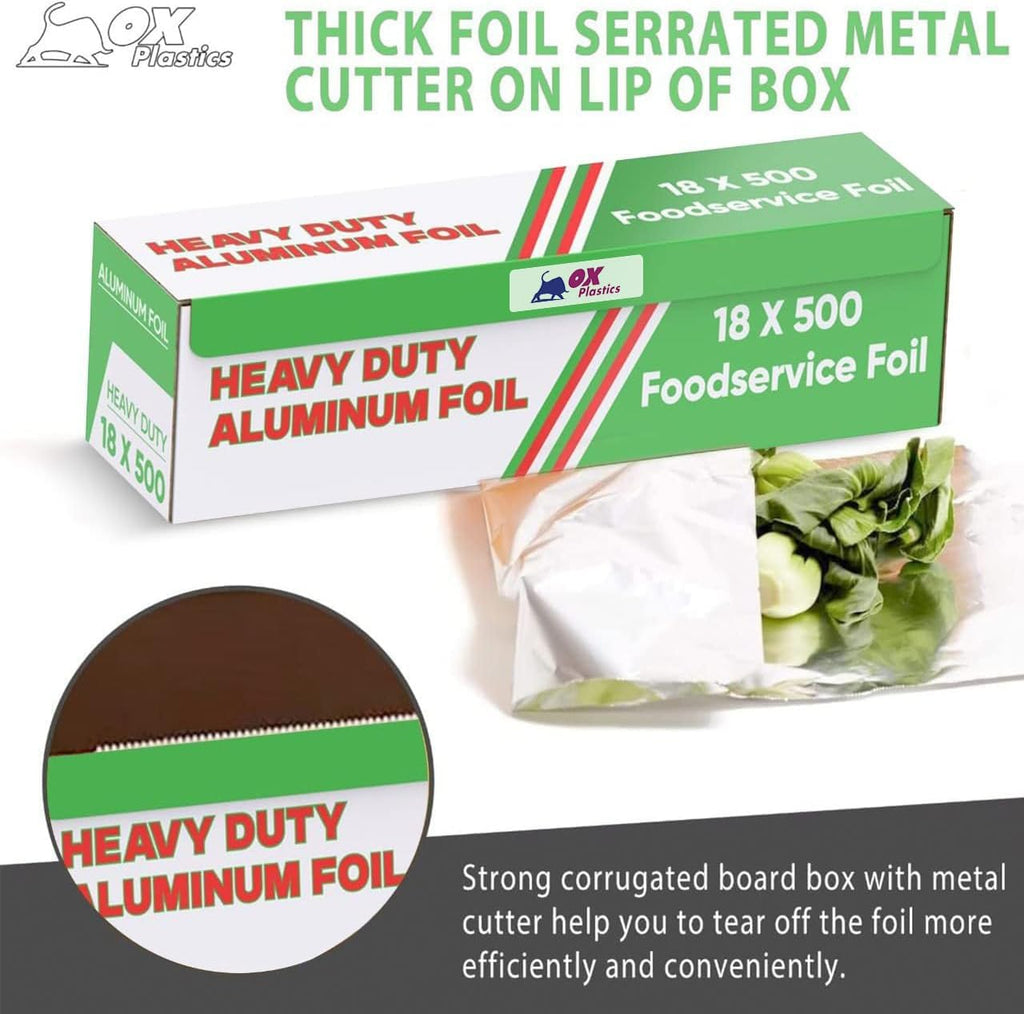1 Pack Aluminum Foil Wrap 18"x 500 Feet - 22 Microns Heavy-Duty, Commercial Grade for Food Service Industry - Silver Foil for Cooking, BBQ and Baking