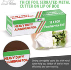 1 Pack Aluminum Foil Wrap 18"x 500 Feet - 22 Microns Heavy-Duty, Commercial Grade for Food Service Industry - Silver Foil for Cooking, BBQ and Baking