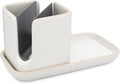 Full Circle Stash, Ceramic Kitchen Sink Caddy, Stylish Modular Sponge Holder & Dish Brush Organizer, White/Gray, 11"