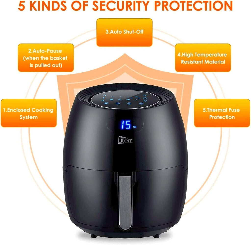 Air Fryer 6.9QT/6.5L, Uten 1700W High-power 8 in 1 Deep Frying Mode, Rapid Heating up, Non-Stick Oven, Oilless Cooking, Fast Heat up/Time Control, LED Digital Touchscreen, Black