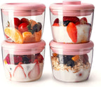 Ankou 400ml Meal Prep Container Set of 4 Pink Tritan Plastic Food Storage Containers with Lids, Airtight Leakproof Pop Top Lid Bowl for Breakfast Leftovers