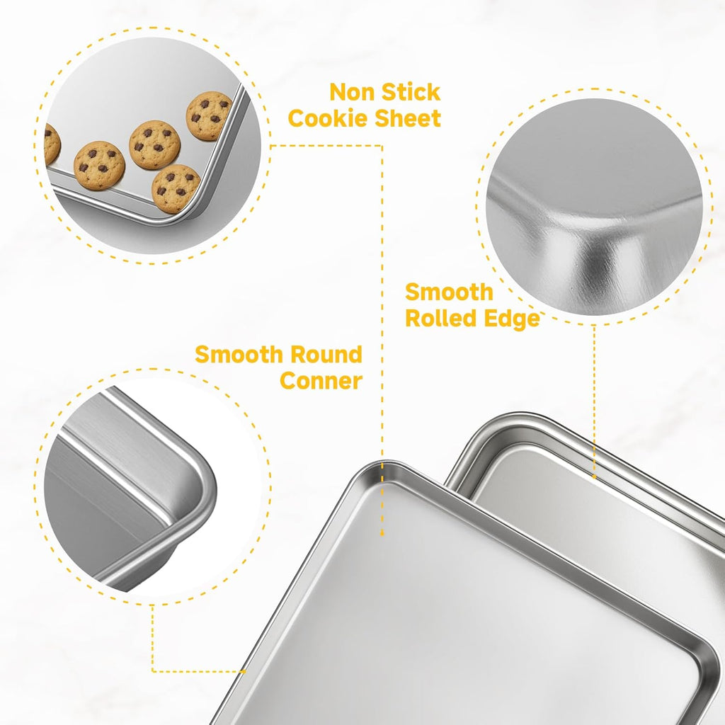 Ohtomber Stainless Steel Baking Sheet Pan Set, 3 Pack Cookie Sheets for Baking, Heavy Duty Stainless Steel Cookware Set, Oven Cookie Tray for Roasting, 9/12/16 Inch