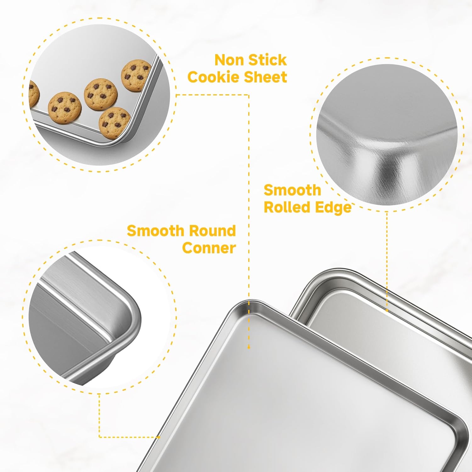 Ohtomber Stainless Steel Baking Sheet Pan Set, 3 Pack Cookie Sheets for Baking, Heavy Duty Stainless Steel Cookware Set, Oven Cookie Tray for Roasting, 9/12/16 Inch