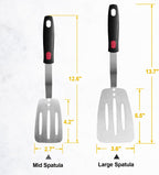 Stainless Steel Flexible Spatula Slotted Turner, XiaoZu Thin Metal Spatula for Cast Iron Skillet, Thin Blade and Heat Resistant Silicone Handle, Great for Egg, Cookie, Meat, Crep, Medium + Large