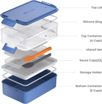 linoroso Stackable Bento Box Adult Lunch Box | Meet All You On-the-Go Needs for Food, Salad and Snack Box, Premium Bento Lunch Box for Adults Include Utensil Set, Dressing Containers - Classic Blue