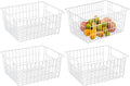 Redrubbit Wire Storage Baskets, Large Farmhouse Metal Freezer Basket Storage Organizer Bins with Handles for Kitchen Cabinets, Pantry, Closets, Bedrooms, Bathrooms, Set of 4, White