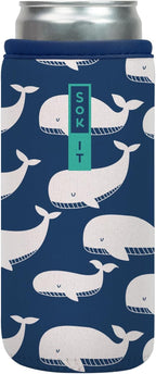 Sok It CanSok Sleeve for Beer & Soda Insulated Neoprene Cover (Whale of a Time, 12oz Slim Can Sleeve)