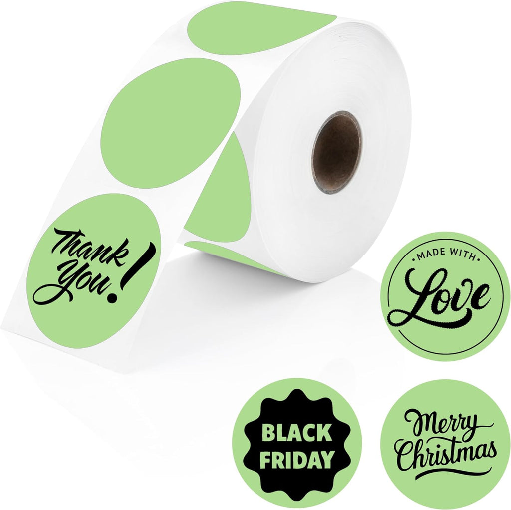 Perco Green 2-Inch Perforated Circle Dot Thermal Sticker Labels — 735 Stickers/Roll, Direct Thermal Printer Compatible—with Permanent Adhesive for Organizing, Color Coding, Bin Labeling—Made in USA