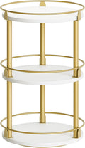 3-Tier Lazy Susan, Rotating Spice Rack, Spinning Organizer, Industrial Turntable Spice Rack for Cabinet, Kitchen Countertop, Pantry, White and Gold SR23DW