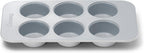 Caraway Nonstick Ceramic 6 Cup Muffin Pan – Non-Toxic, PTFE & PFOA Free – Oven Safe – Aluminized Steel Core – Small Muffin Pan for Baking Cupcakes, Muffins & More - Gray