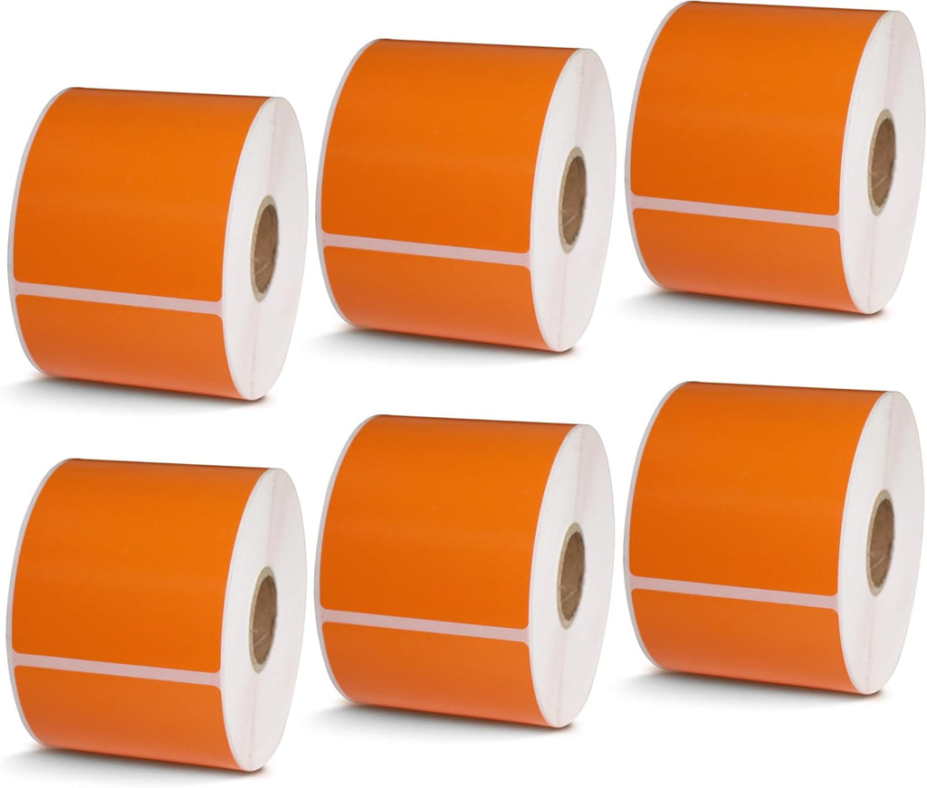 BETCKEY - 2.25" x 4" Multipurpose & Shipping Labels Compatible with Zebra & Rollo Label Printer,Premium Adhesive & Perforated[Orange, 6 Rolls, 2100 Labels]