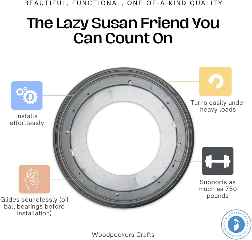 Lazy Susan Hardware, 9 inch, 750 lbs. Load Capacity, Pack of 5 Steel Lazy Susan Turntable Ball Bearing, by Woodpeckers