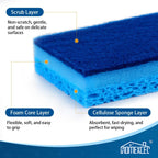 HOMEXCEL Sponges Kitchen 12pcs, Non-Scratch Sponges for Dishes, Scrub Cleaning Sponge Safe on Non-Stick Cookware, Dual Sided Dish Sponge for Kitchen, Household, Bathroom and More