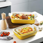 Sweejar Baking Pans Set, Ceramic 9x13 Baking Dish with Handle, Rectangular Casserole Dishes for Oven, Bakeware Sets of 3, Durable Lasagna Pan Deep for Kitchen, Banquet, Wedding Gift(Yellow)