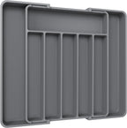 Aujen Silverware Organizer - Expandable Kitchen Drawer Organizer, Adjustable Utensil Organizer, Cutlery Tray for Forks, Knives, Multipurpose Kitchen Organizers and Storage Solution, Grey, Large