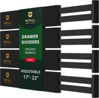 ROYAL CRAFT WOOD Adjustable Bamboo Drawer Dividers – Expandable Organizer for Kitchen, Bedroom, Bathroom, Dresser & Office – 4-Pack 17-22", Black