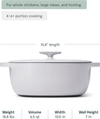 Caraway Enameled Cast Iron Dutch Oven - 8qt Dutch Oven With Lid - 3 Layer Enamel Coating - No Seasoning Required - Compatible With All Stovetops - Oven Safe - No Forever Chemicals - Gray
