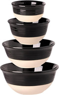 Hasense Large Ceramic Mixing Bowls, 2.1/1.5/1.0/0.5 Qt Serving Bowls for Kitchen, Nesting Salad Bowls Set for Mixing, Cooking, Baking, Fruit, Side Dishes, Holiday Serving Dishes, Set of 4, Black