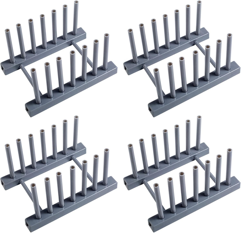 Gray Plate Racks Organizer for Cabinet, 4 Pack Plastic Plate Rack Stand Keep Dry for Dish, Bowl, Cutting Board, Bakeware, Serving Tray and More, Desk Mail Sorter Organizer 6 Slots Removable