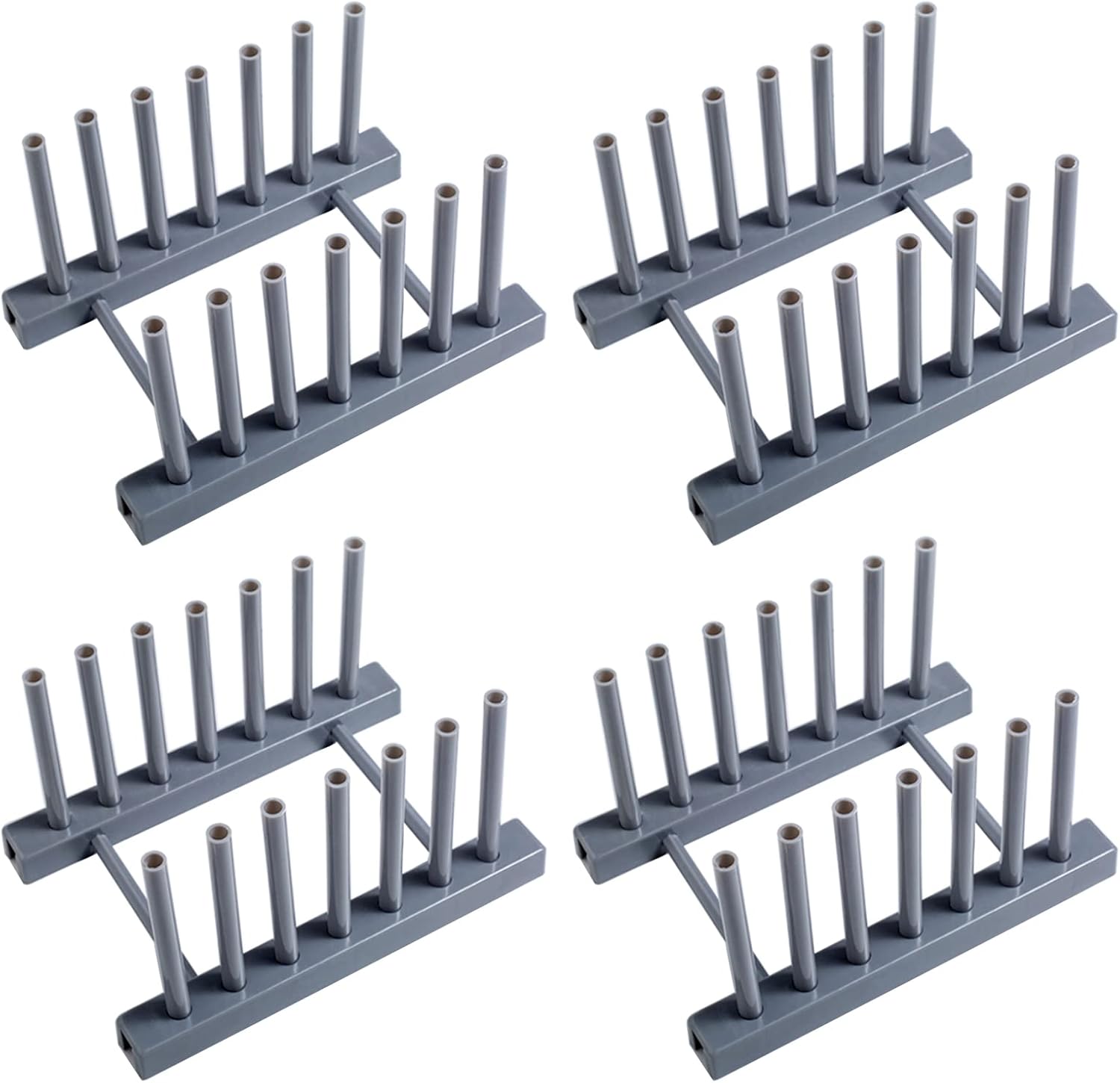 Gray Plate Racks Organizer for Cabinet, 4 Pack Plastic Plate Rack Stand Keep Dry for Dish, Bowl, Cutting Board, Bakeware, Serving Tray and More, Desk Mail Sorter Organizer 6 Slots Removable