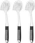 SetSail Dish Brush with Handle, 2 Pack Stiff Bristles Dish Scrubber with Built-in Scraper Dish Scrub Brushes for Cleaning Dishes, Pots and Pans, Kitchen Sink, 3 Pack, Black White