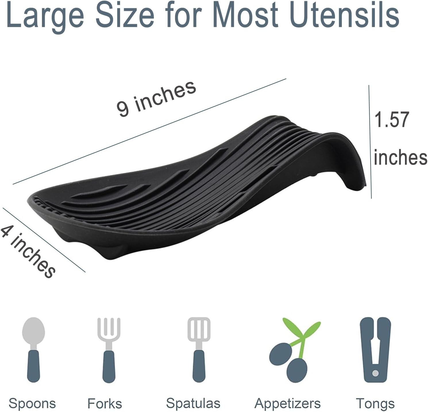 Stove Top Spoon Rest - Heat Resistant & Non-Slip Silicone Holder for Kitchen Counter, Large Cooking Utensil Res (Black)