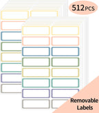 STARLIBOO Removable Labels, Removable Colored Labels Stickers, Self-Adhesive Rectangular Stickers Water/Oil/Tear Resistant for Food Containers/Classroom/Storage (8 Colors, 512 Labels)