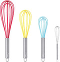 HOTEC 4 Pieces Silicone Whisks Set, Wire Balloon Whisks Egg Beater, Non-slip Handle Whisk for Non-stick Cookware Perfect for Cooking, Stirring, Beating and Blending (Multicolor)