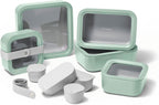 Caraway 14pc Glass Food Storage Container Set - Easy to Store, Non Toxic Lunch Box - with Glass Lids - Includes Storage Organizer & Dot & Dash Inserts - Mist