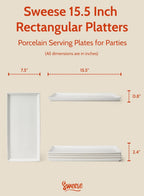 Sweese White Serving Platters, Porcelain Serving Trays for Parties, Large Rectangular Plates - 15.5 Inch, Set of 4