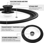 Universal Lid for Pots, Pans and Skillets, Tempered Glass Lid fit 9.5", 10", 11" Skillets, Pots, Frying Pans, Cast Iron, Crock Pot and Other Glass Covers Replacement