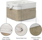 Organization and Storage Bins for Shelves - 17X15X12 inch 2 Pack Fabric Storage Cubes Collapsible Baskets for Organizing with Rope, Storage Box for Cloth Decorative (White&Khaki)