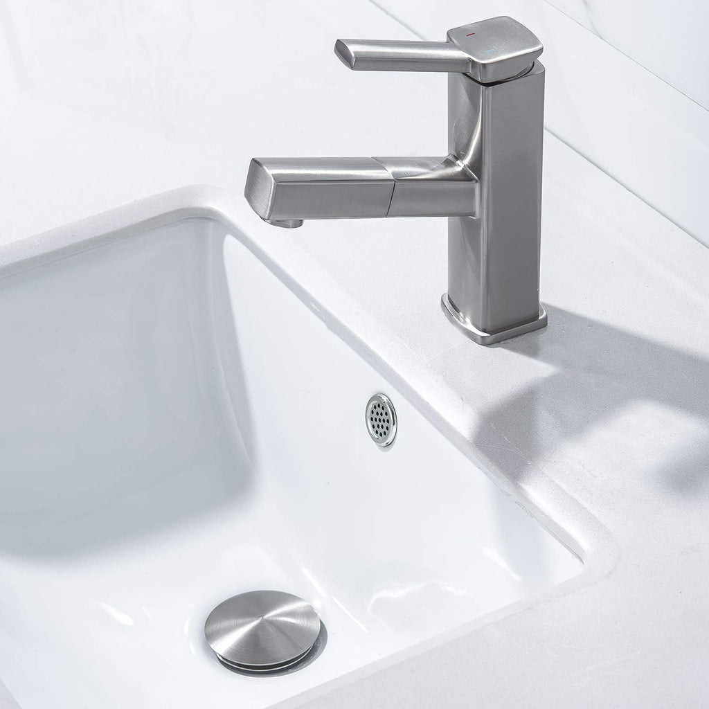 KAIYING Pop Up Drain, Bathroom Sink Drain Stopper with Overflow, Vessel Sink Drain Assembly with Detachable Basket Stopper, Anti-Explosion and Anti-Clogging Drain Strainer (Brushed Nickel)