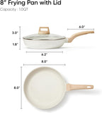 CAROTE 8 Inch Non Stick Frying Pan with Lid,White Granite Nonstick Skillet Omelet Pans, Egg Pan Granite Cookware, PFOS & PFOA Free