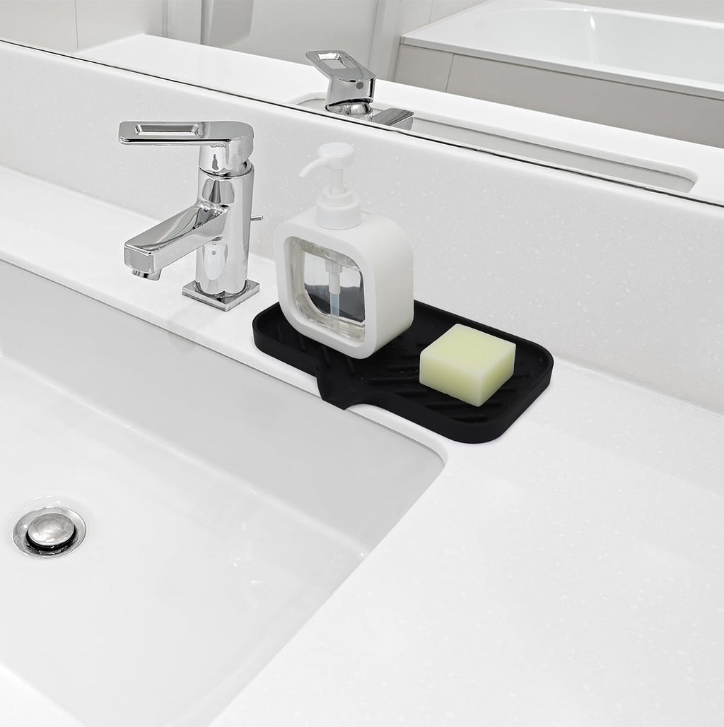 Yasmen Silicone Bathroom Soap Dishes, Sink Sponge Holder for Kitchen, Rubber Soap Dish with Drain, Shower Soap Sponge Tray, Sink or Counter Organizer, for Bar Soap, Bottle, Dish Soap Dispenser-Black
