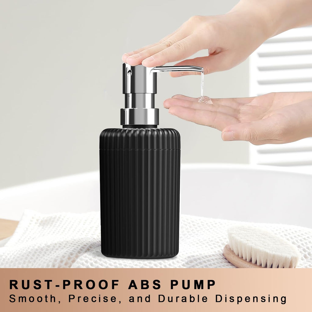 Soap Dispenser for Bathroom,2 Pack Kitchen Hand Soap Dispenser,12oz Modern Minimalist Style Plastic matte black Empty Lotion Dispenser with Refillable Pump,Liquid Bottle for Dish Soap,College Dorm Use
